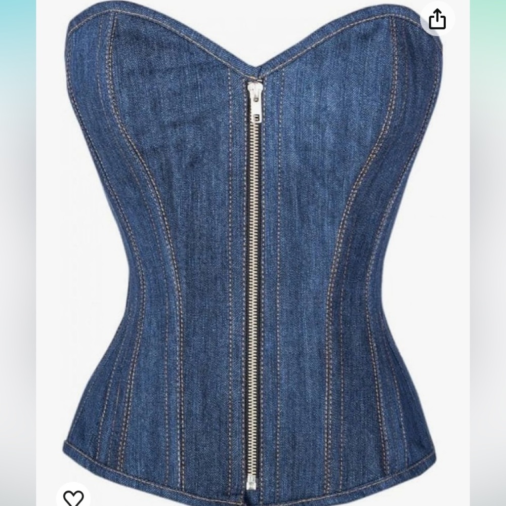 Women's Blue Denim Zipper Steampunk Bustier Waist Training